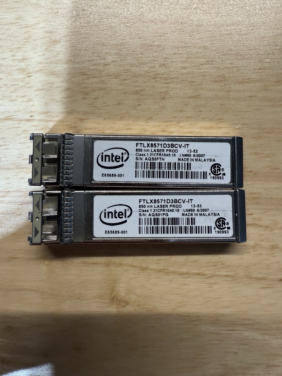 LOT of 2x INTEL E10GSFPSR FTLX8571D3BCV-IT SFP+SR 10G SFP Transceiver 10G-BaseT