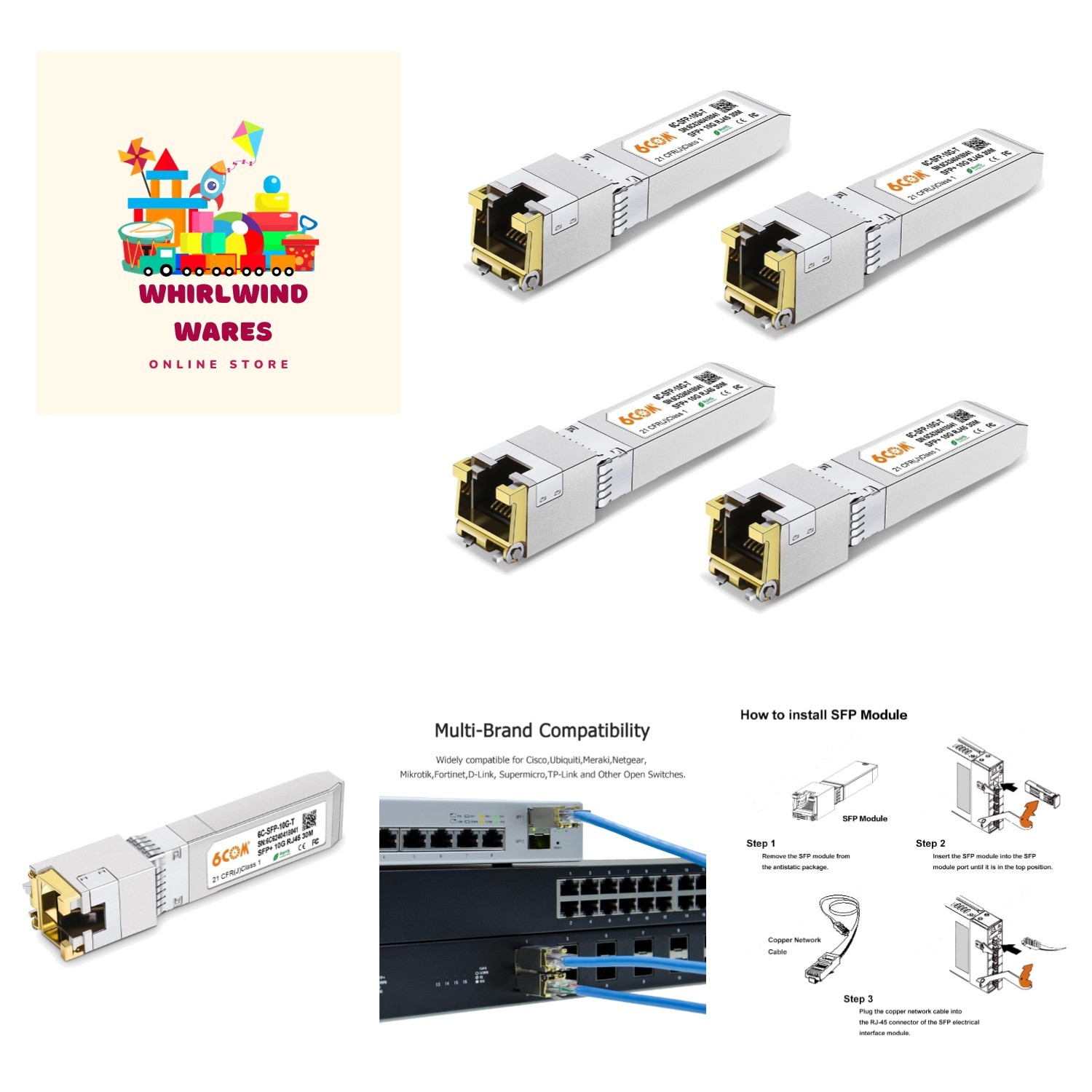 4Pack 10GBase-T SFP+ Transceiver, 10G SFP+ to RJ45 Copper Module, Compatible …