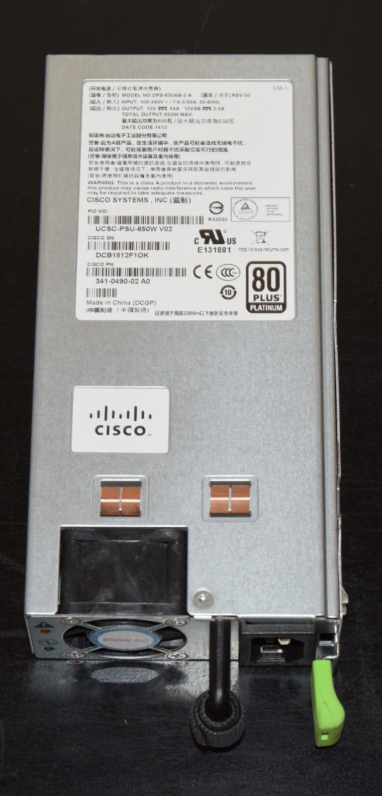 650W Server Power Supply UCSC-PSU-650W 341-0490-02 for Cisco UCS C240 M3