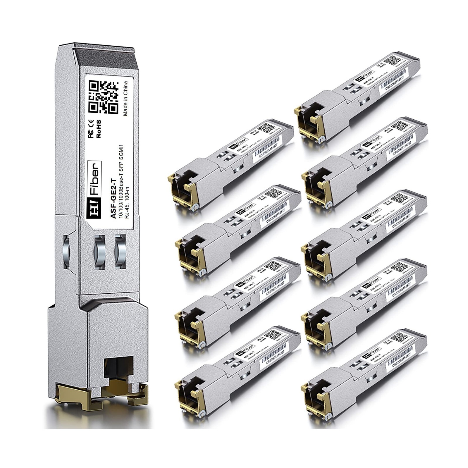 H!Fiber 10 Pack Auto-Negotiation SFP to RJ45 Module, 10/100/1000BASE-T Ethern…