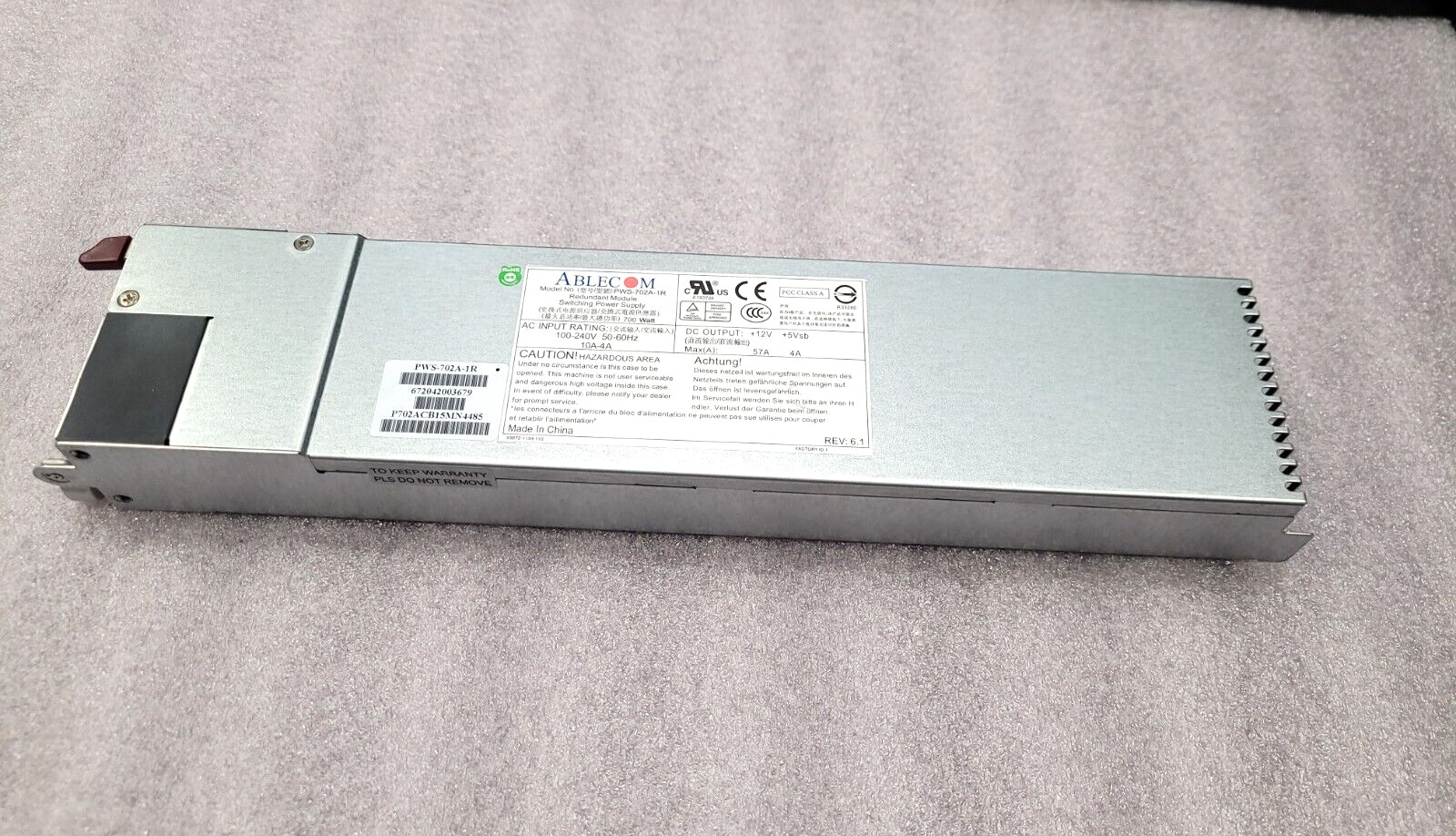 Ablecom PWS-702A-1R 700W Redundant Module Switching Server Power Supply