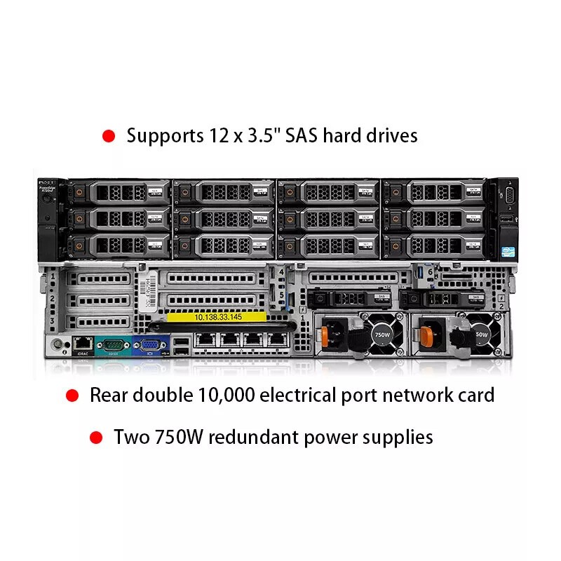 Dell R730XD Server 2U With 2.6GHz 2690 V3 CPU*2 2T SSD*2 32G RAM 750W PSU