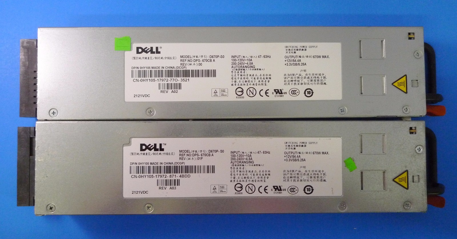 (Lot of  2) Genuine Dell PowerEdge 1950 670W Server Power Supply D670P-S0 HY105