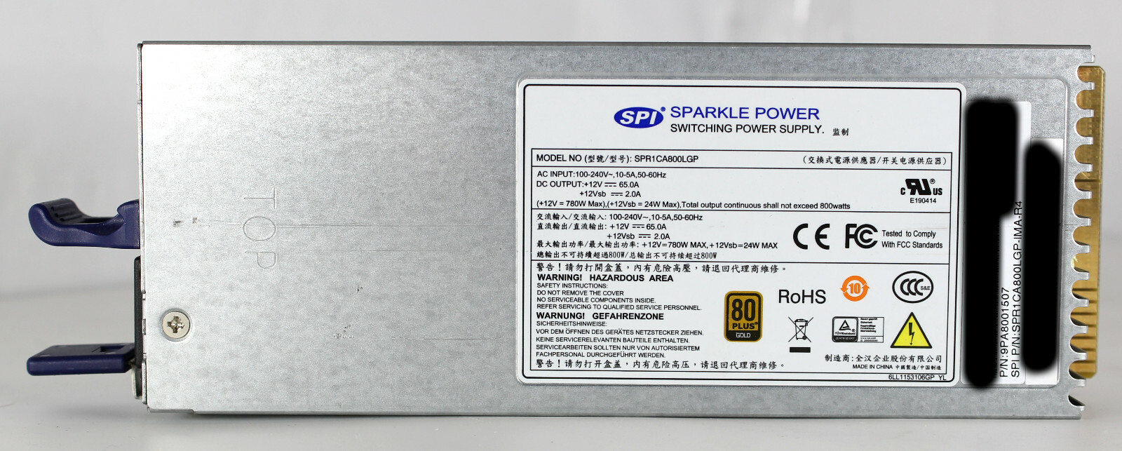 SPI Sparkle Power 800W Switching Power Supply SPR1CA800LGP-IMA-R4 9PA8001507