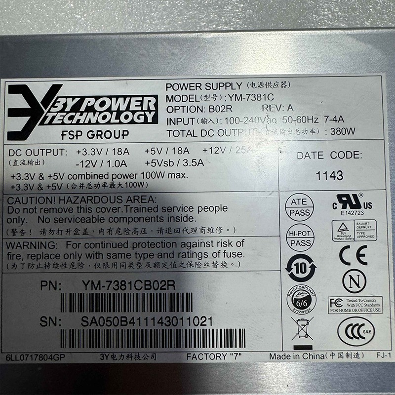For YM-7381C YM7381C 380W Server Power Supply 100% Test