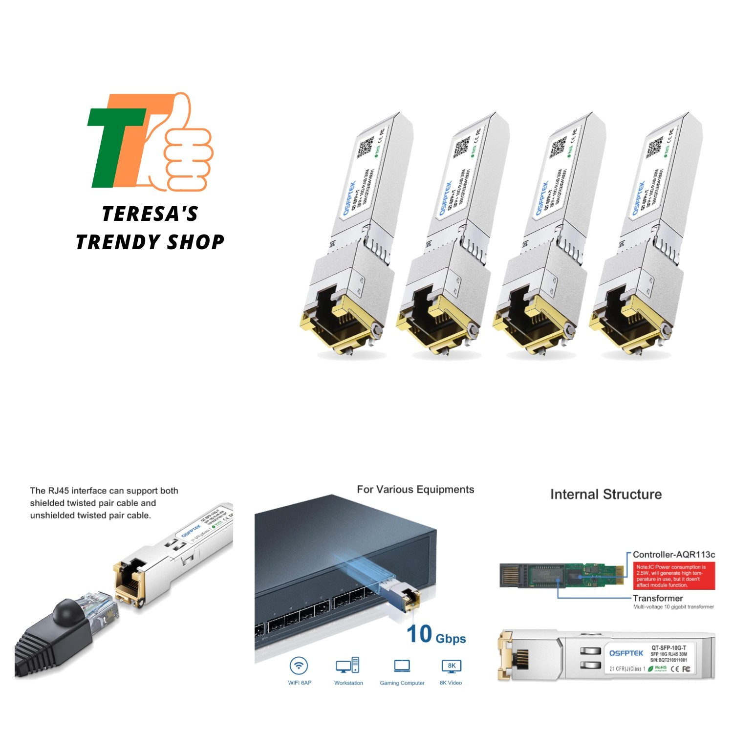 4Pack 10GBASE-T SFP+ to RJ45 Copper Module Mini-GBIC Transceiver for Cisco SF…