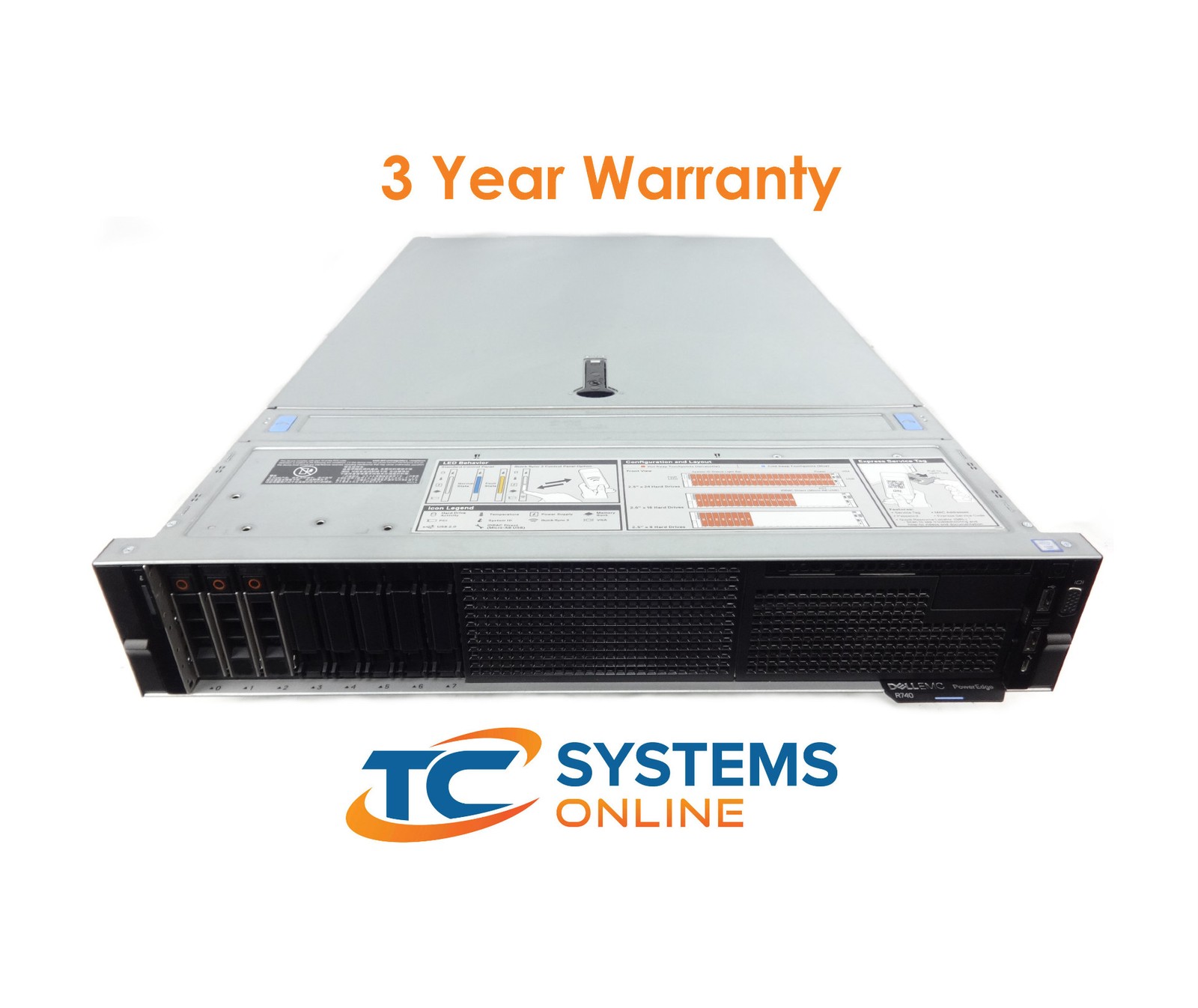 Dell R740 8SFF Server 2xGold 5118 2.3GHZ=24Cores 64GB 3×1.8TB 12G SAS H730P