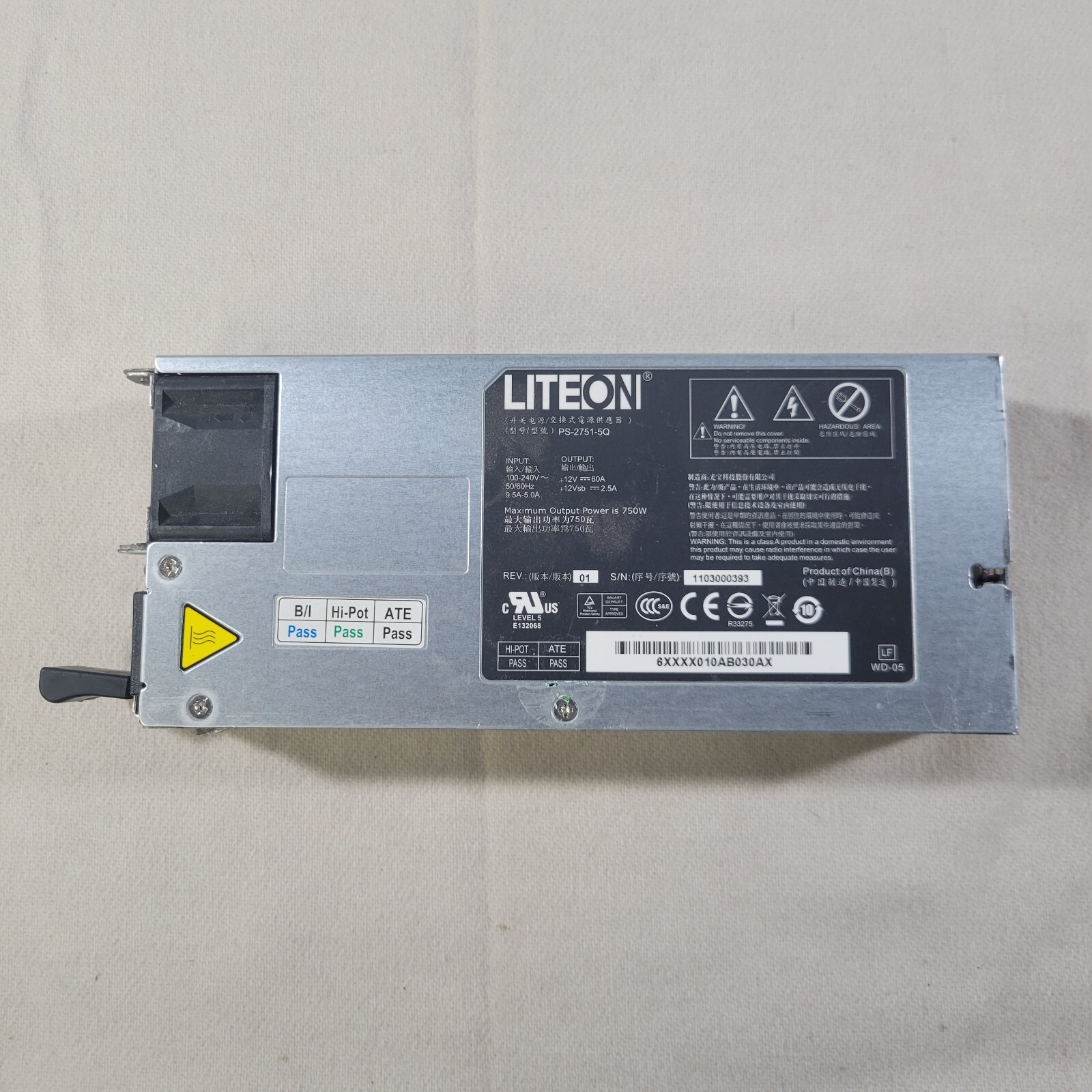 LiteOn PS-2751-5Q 750W Server Power Supply Tested PSU