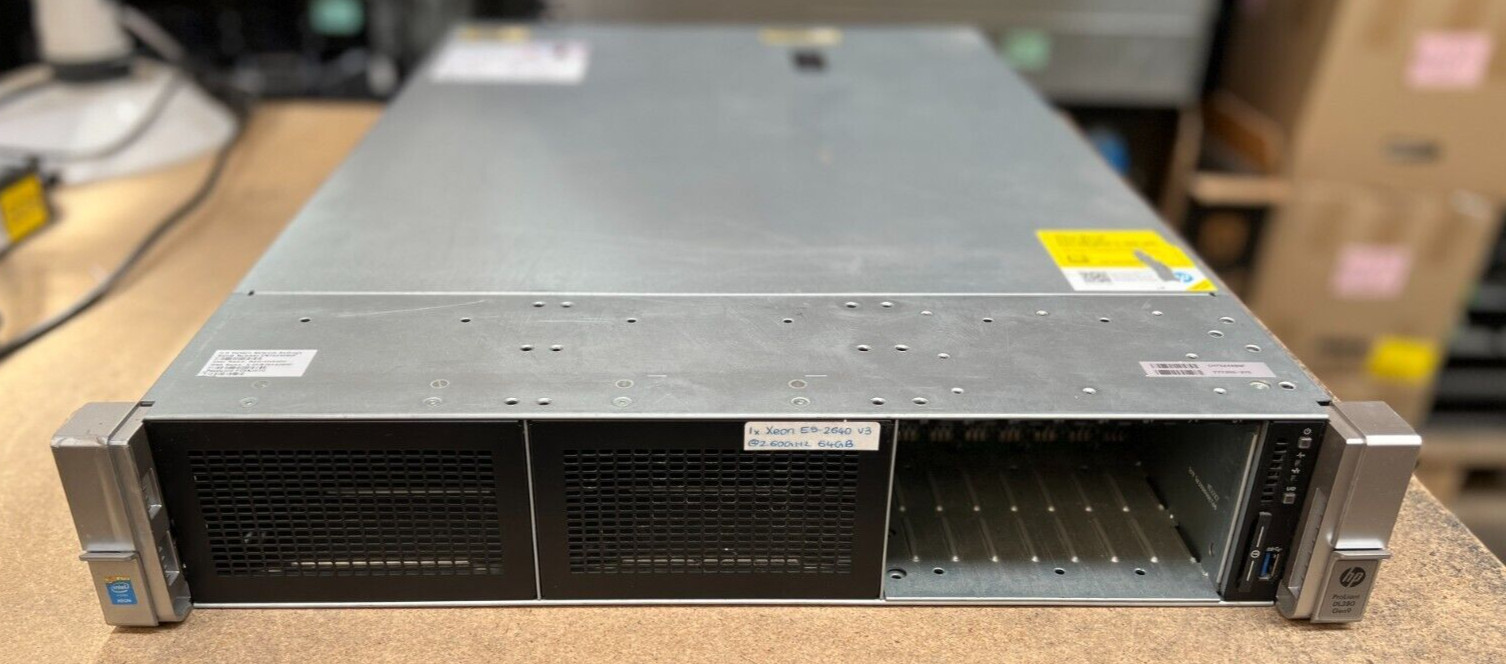 HP ProLiant DL380 Gen9 Server l Xeon E5-2640 v3 @2.6GHz 64GB NoHDD 2xCards 2xPSU