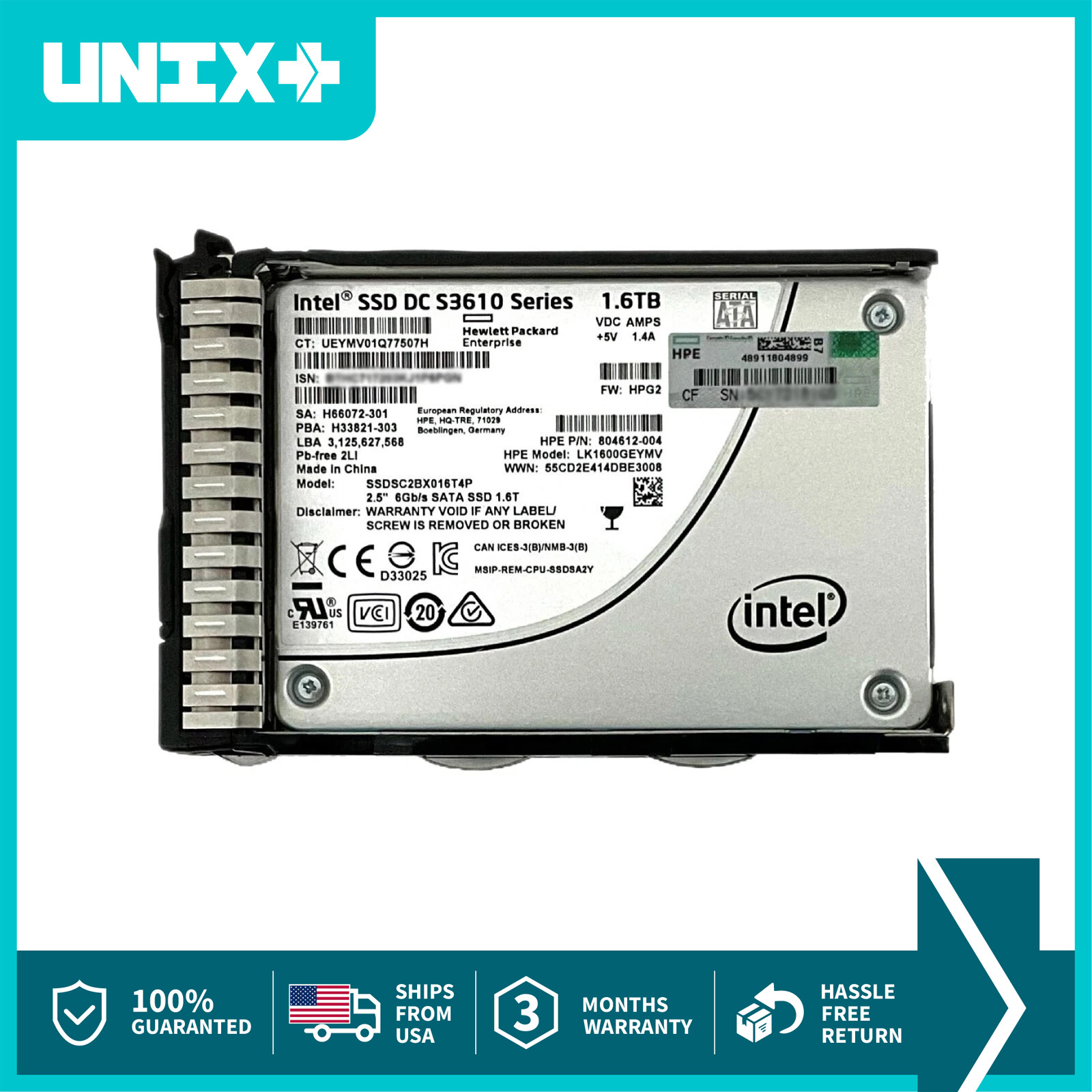 HP 1.6TB SATA SSD 804612-004 2.5 Enterprise SSD Drive 6Gbps for HP Server