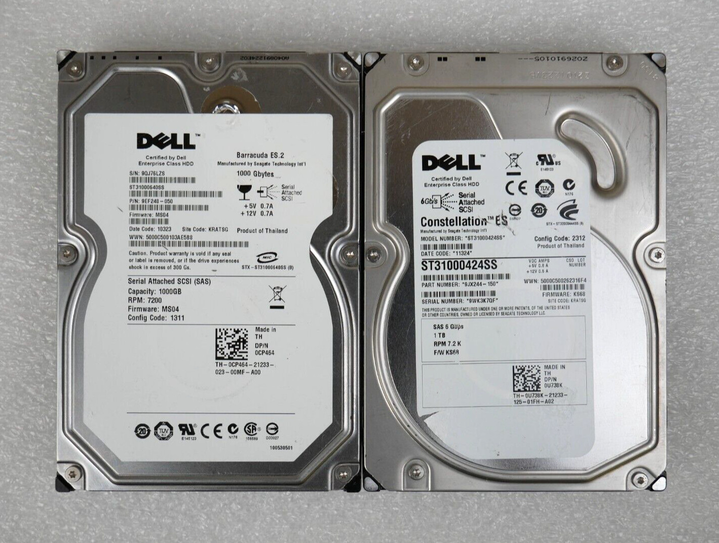 Lot of 2 Dell 0CP464 0U738K 1TB 7.2K RPM 3Gbps SAS 3.5″ Server Hard Drives