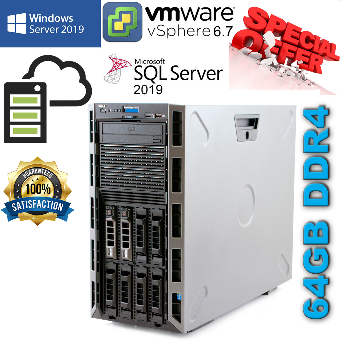 Dell PowerEdge T330 8CORE Xeon E3-1220v5 E3-1270v5 3.60GHz 64GB DDR4 H730 24TB