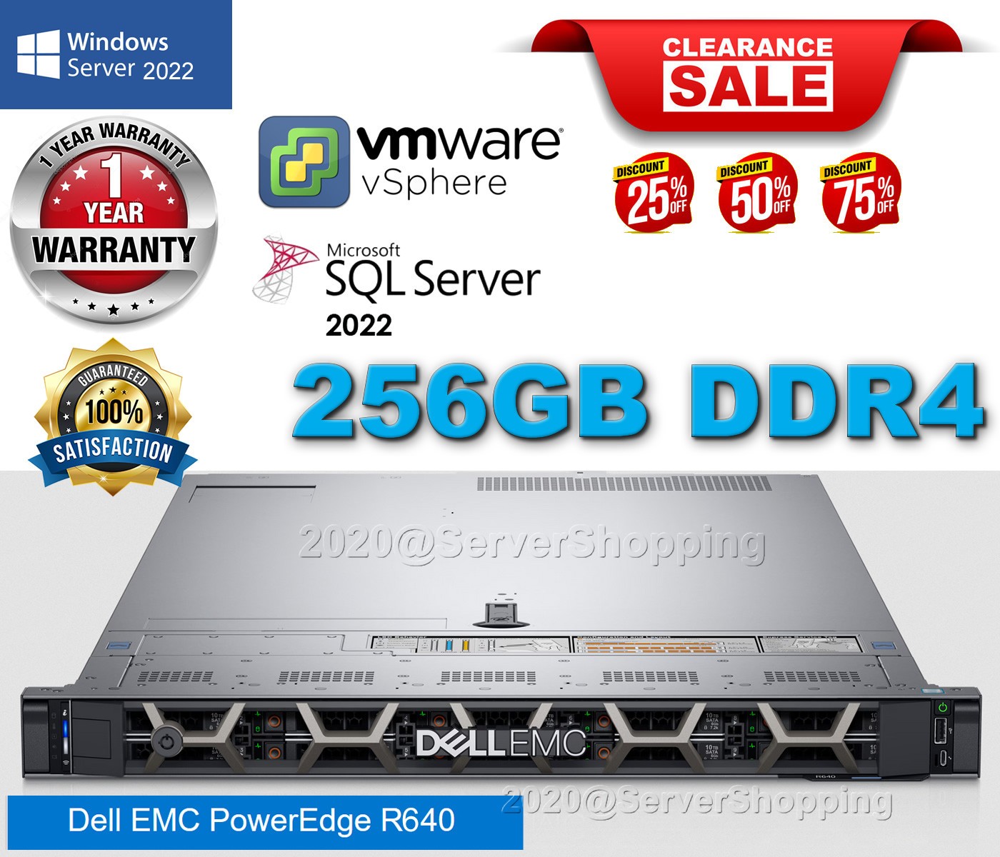 Dell PowerEdge R640 2x Platinum 8160 2.10Ghz 48Core 256GB DDR4 H740P 3.84TB SSD