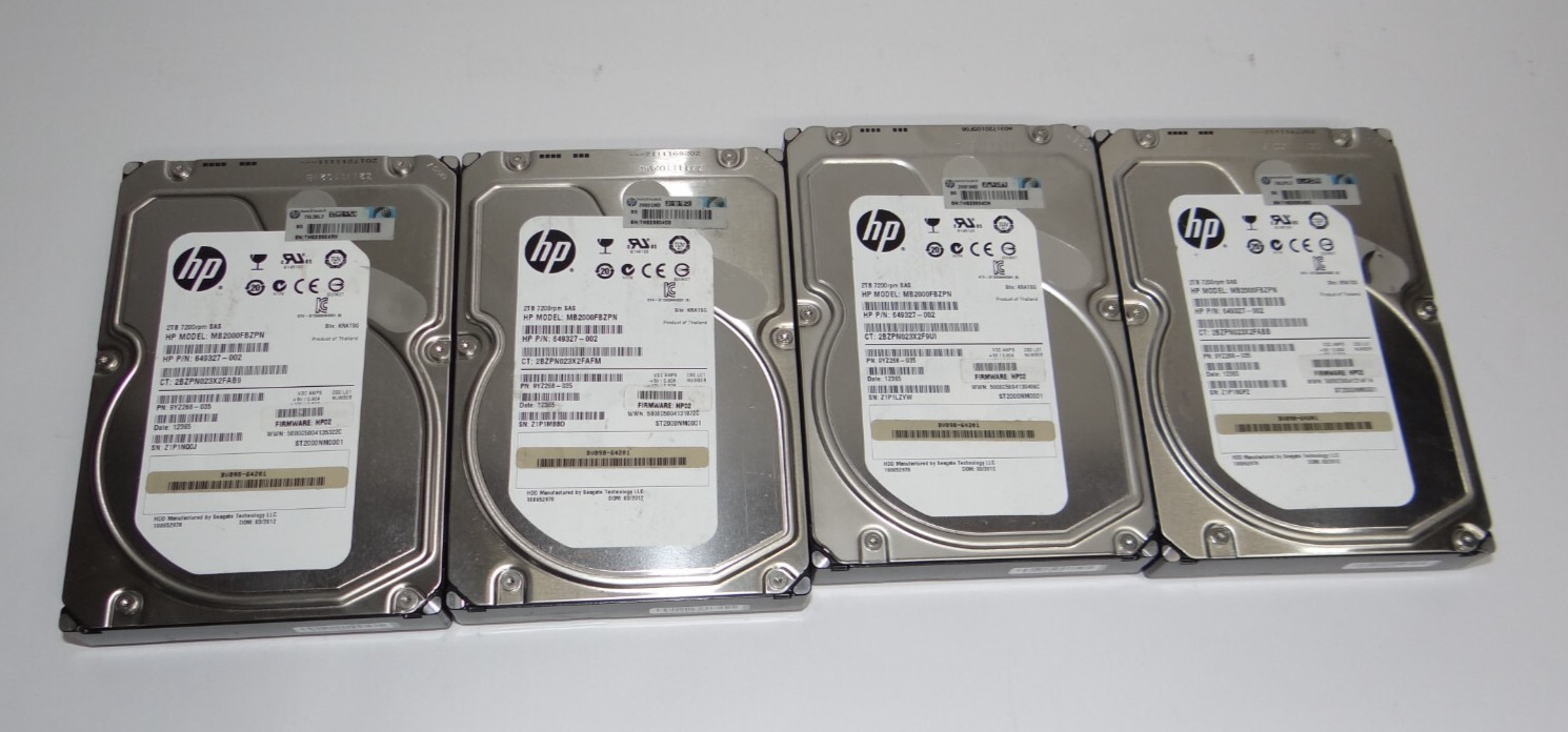 Lot (4) HP MB2000FBZPN ST2000NM0001 2TB 7.2K RPM SAS 3.5″ Server Hard Drives