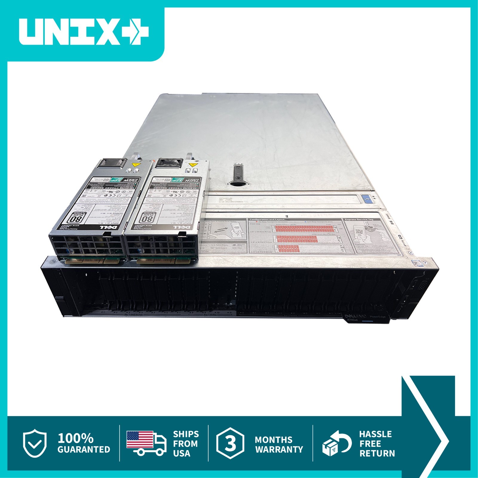 Dell R740XD 2U 24 Bay SFF Server Base w/ Rails 2x 4214 CPUS 0 GB Mem H740P SAS-3