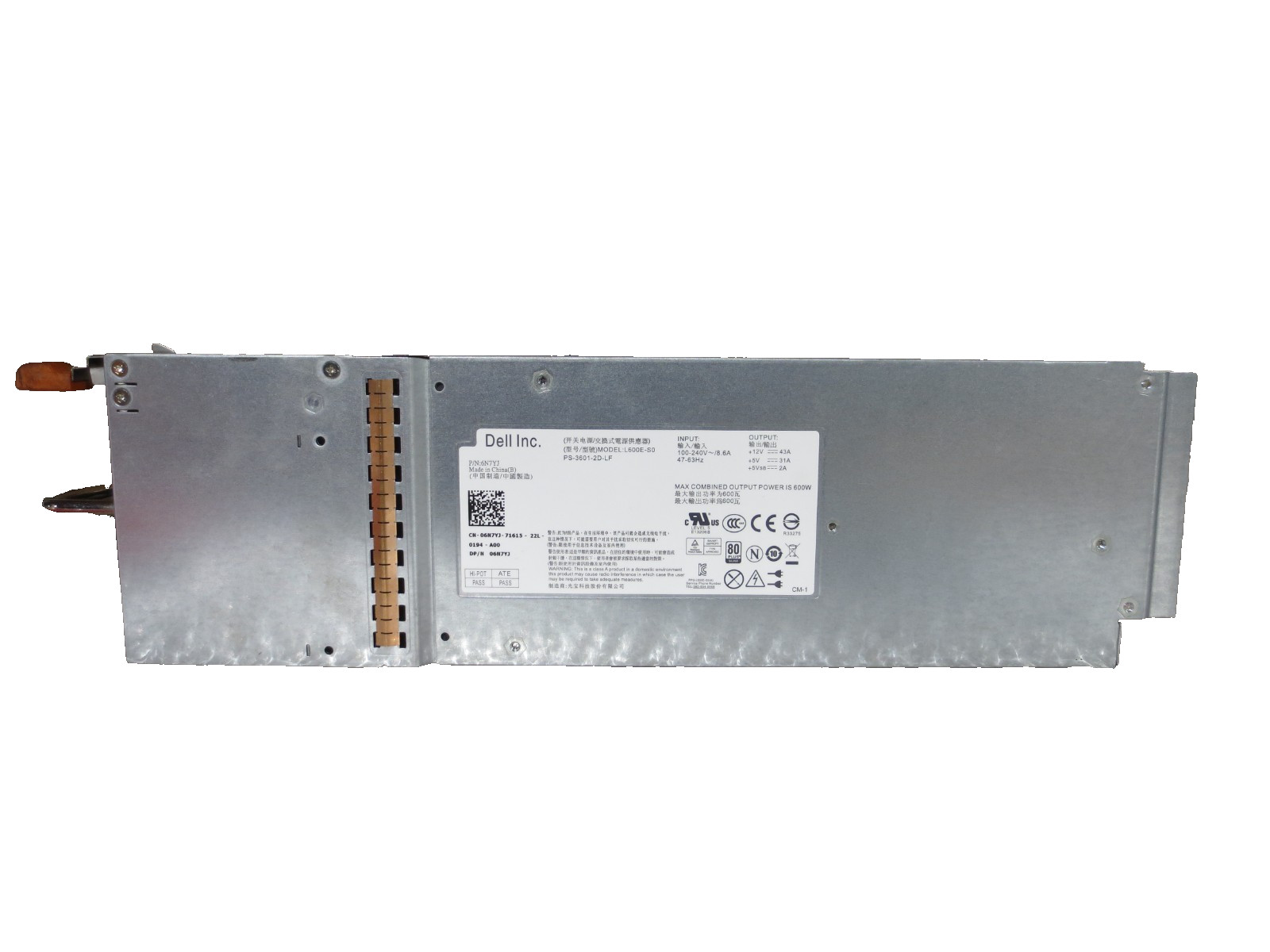 Dell L600E-S0 600W Server Power Supply For MD1220/MD3200/MD3600 Dell P/N: 06N7YJ