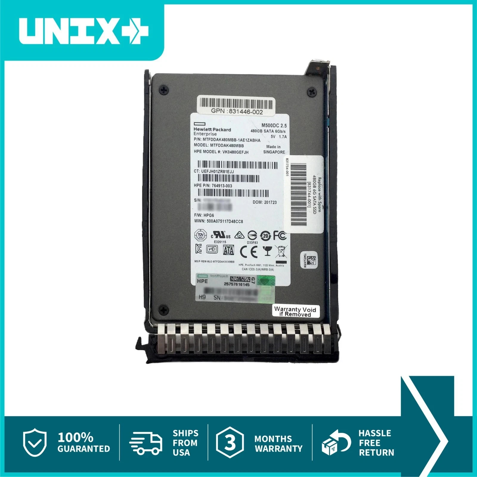 HP 480GB SATA SSD 2.5in 6Gbps Server Solid State Drive for HP Server G8 G9 G10