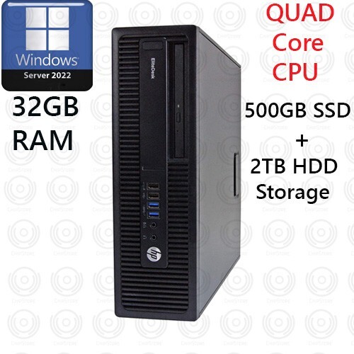 HP Desktop Quad Core i7 500GB SSD + 1TB HDD 32GB RAM Window Server 2022