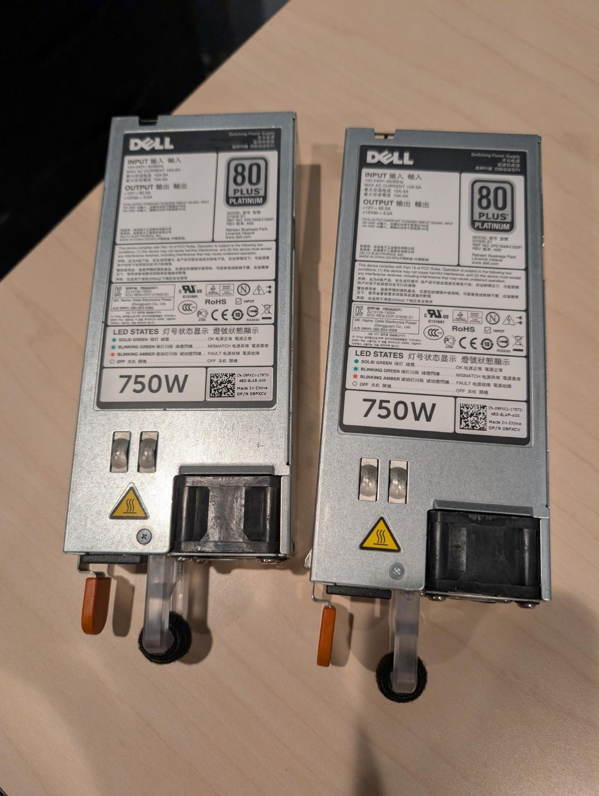Lot of 2 Dell PowerEdge R720 750W Power Supply PSU – Genuine Dell