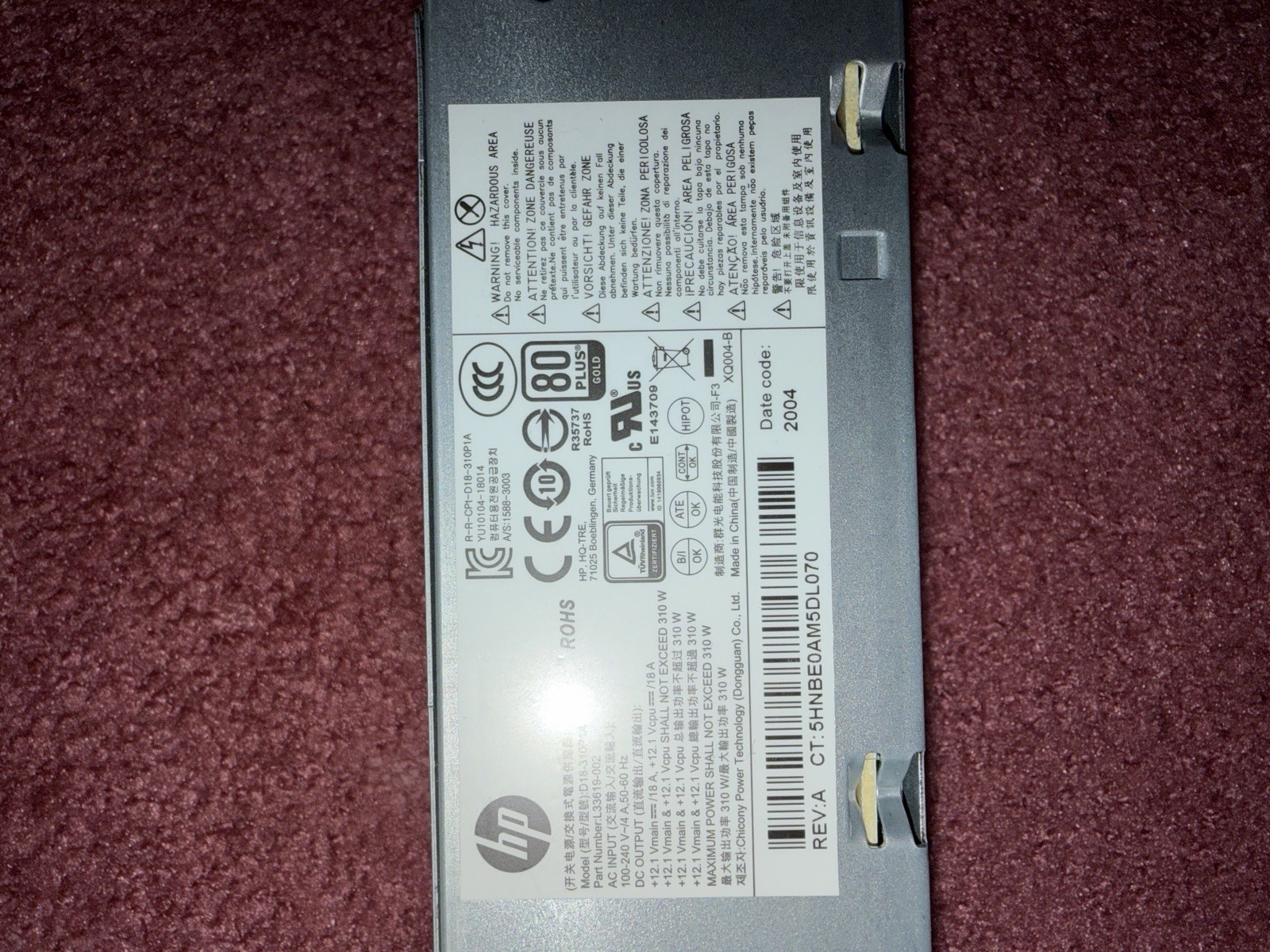 HP ProLiant 310W ATX Server Power Supply 4 Pin D18-310P1A, L33619-002