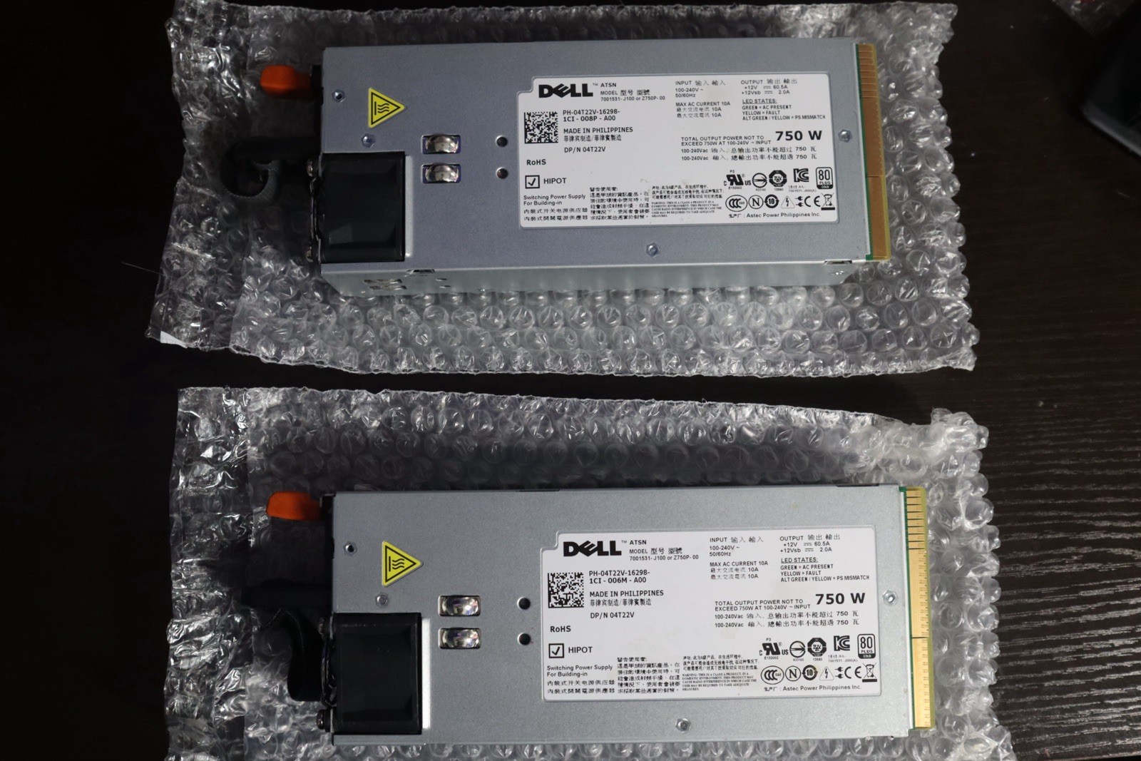 (X2) Dell ATSN 750W Server Power Supply Edge Connector 04T22V PH-04T22V-16298