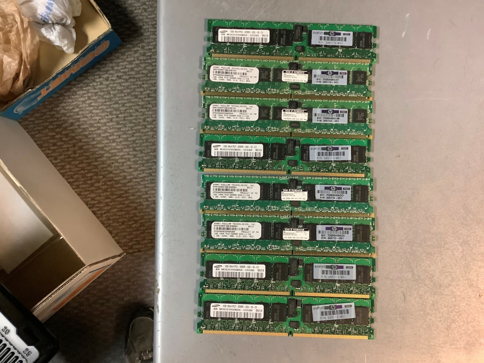 HP Server 8x-1GB Ram Modules 8GB Total P/N 345113-051 PC2-3200 DDR2