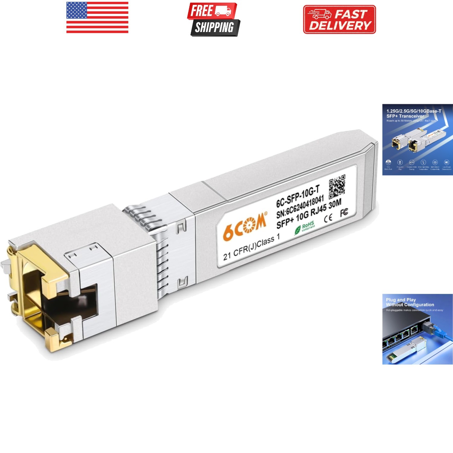 1.25G/2.5G/5G/10GBase-T SFP+ Transceiver, 10G SFP+ to RJ45 Copper Module, CAT…