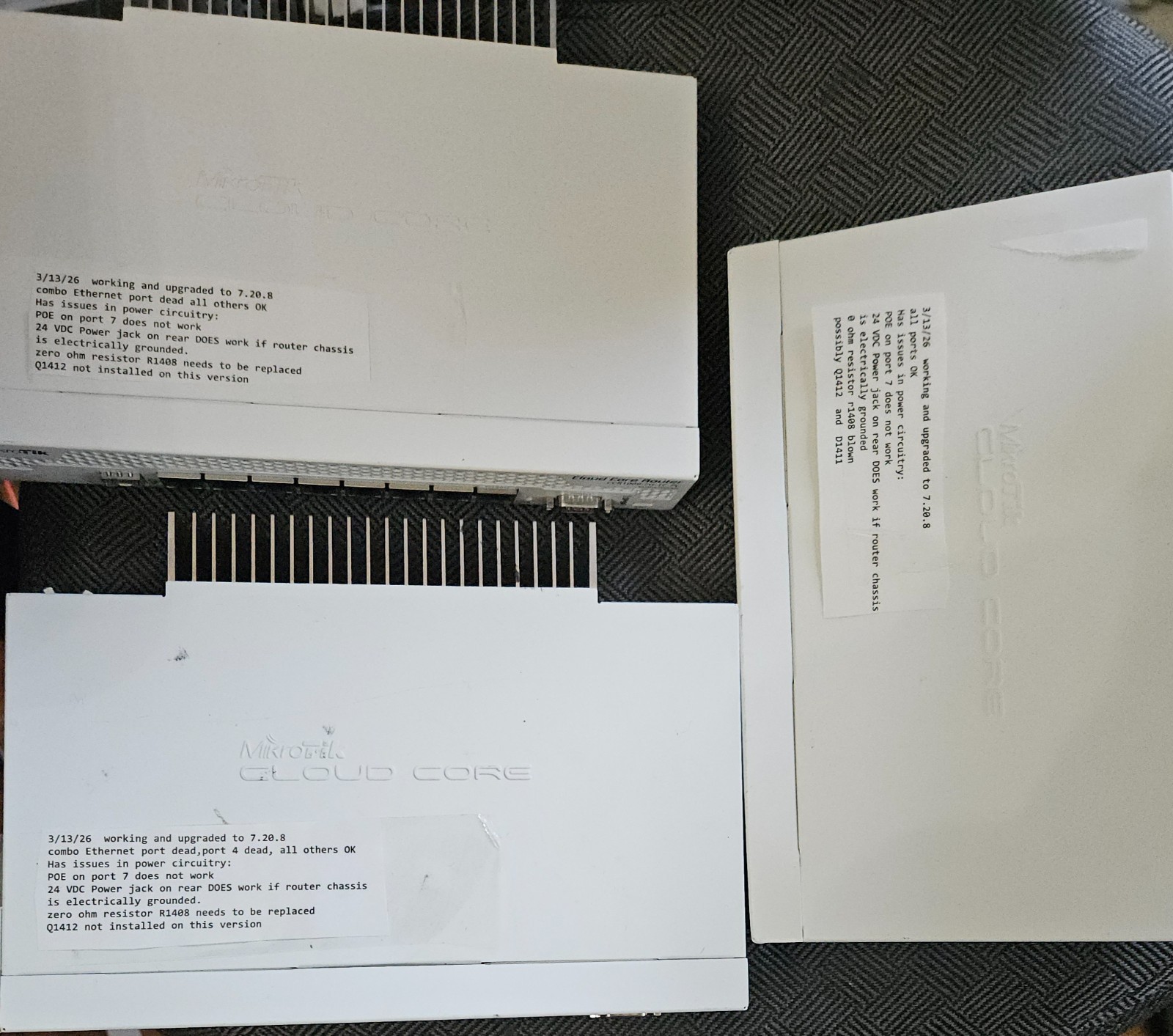 Three MIKROTIK CCR1009-7G-1C-PC GB 8 PORT ROUTERS  all three for 1 price