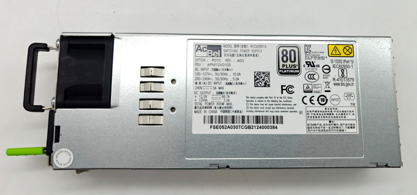 AcBel R1CA2801A 800W 80+ Platinum Server Power Supply PSU APM12V0302
