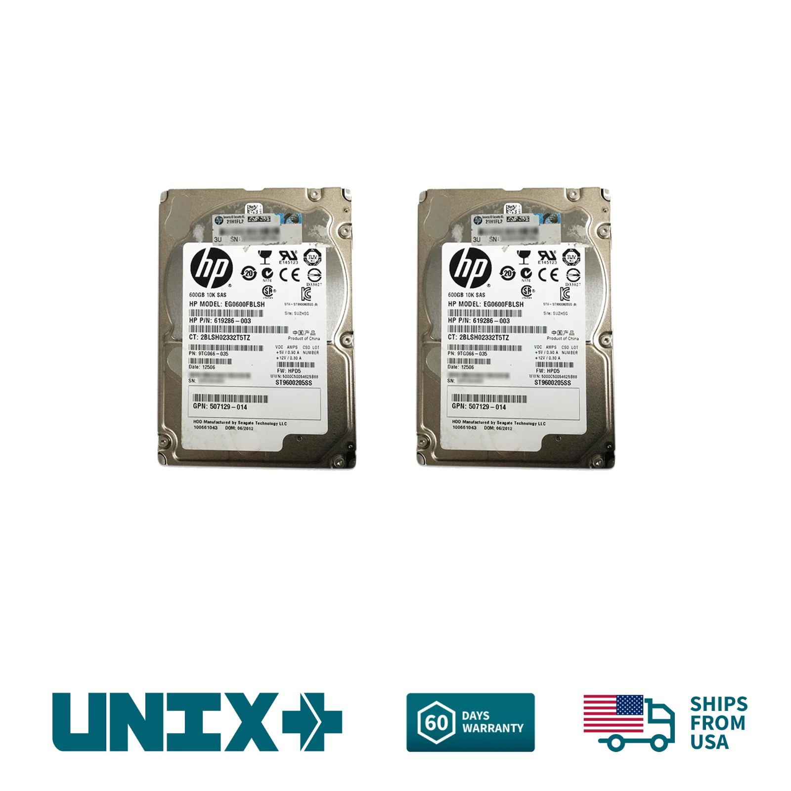 Lot of 2 HP 600GB SAS 507129-014 2.5 6Gbps 10K RPM Server HD for HP Server G8 G9