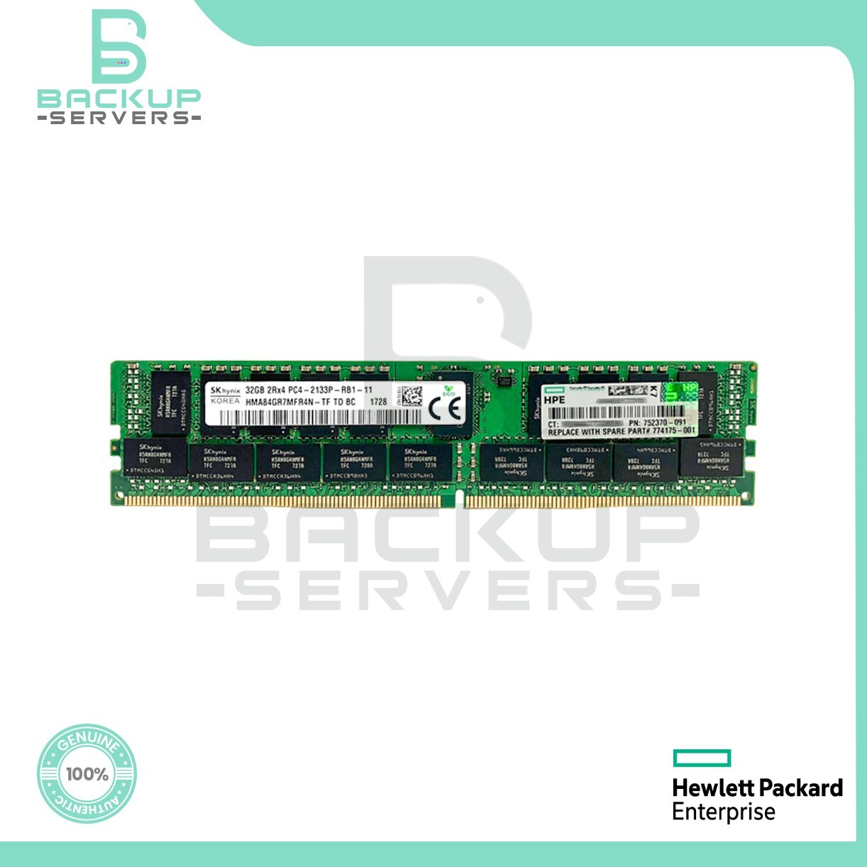 728629-B21 HP 32GB 2133MHz PC4-17000 CL15 288-Pin 2Rx4 ECC Memory 752370-091