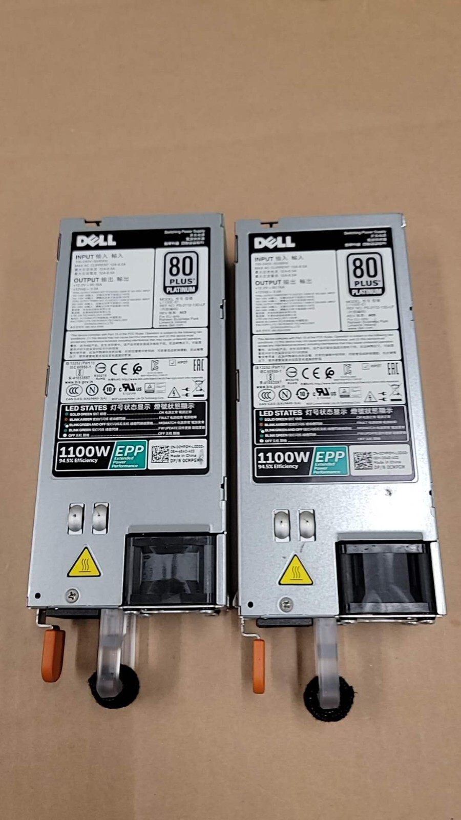 Lot of 2 Dell 1100W 80 Plus Platinum EPP Server Power Supply 0CMPGM 0Y26KX