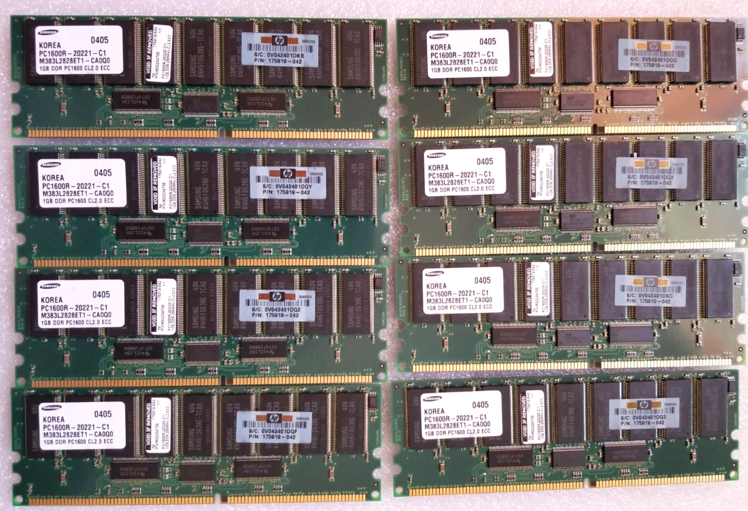 8GB 8x1GB PC1600R DDR-200 SAMSUNG M383L2828ET1-CA0Q0 HP 175919-042 ECC RDIMM KIT