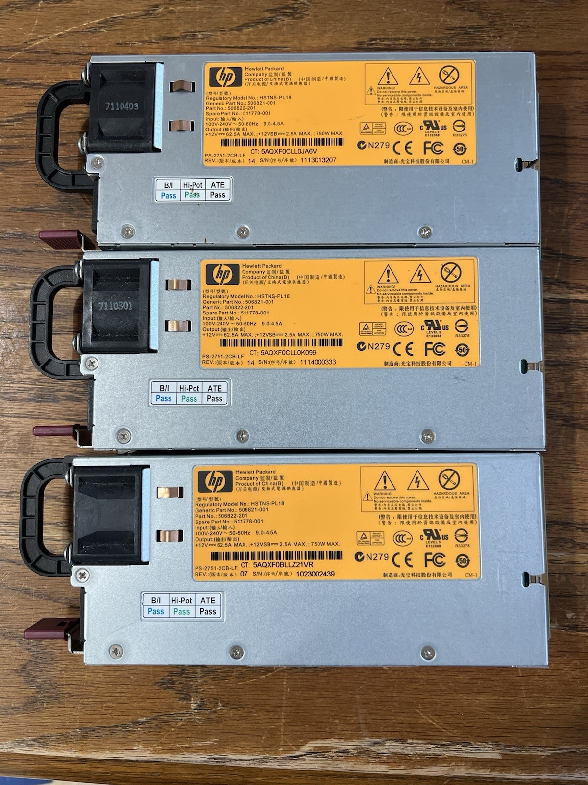 Lot Of 3 HP 750W Server Power Supply HSTNS-PL18 506821-001