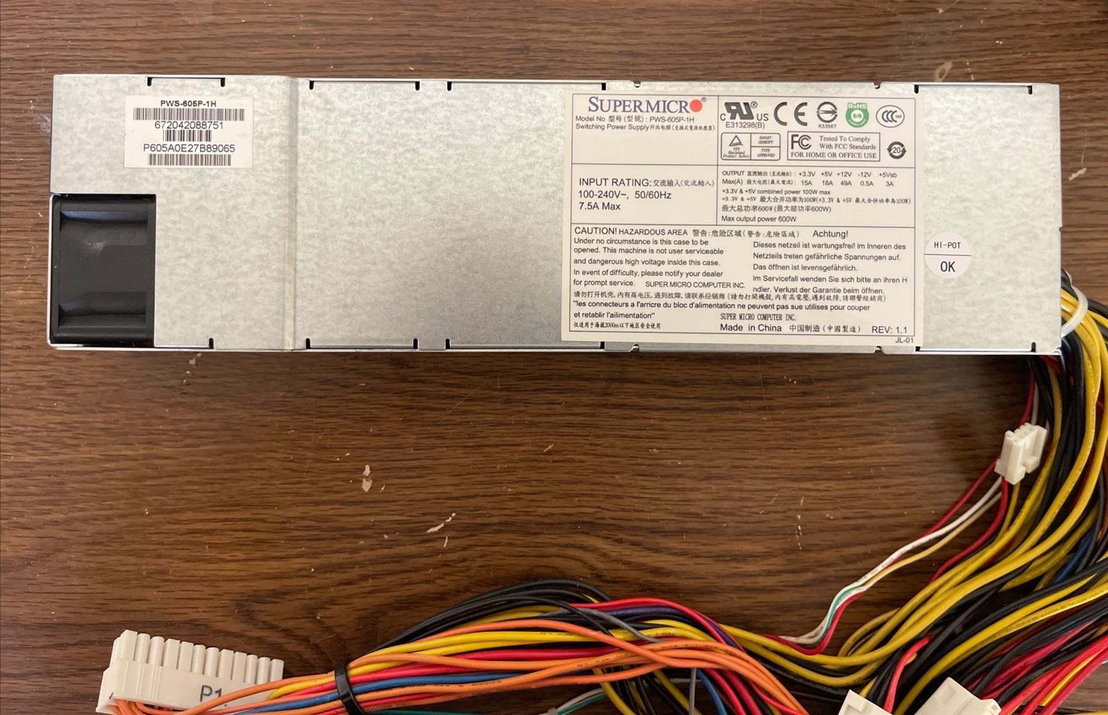 SUPERMICRO PWS-605P-1H 600W 1U Platinum Switching Power Supply Tested