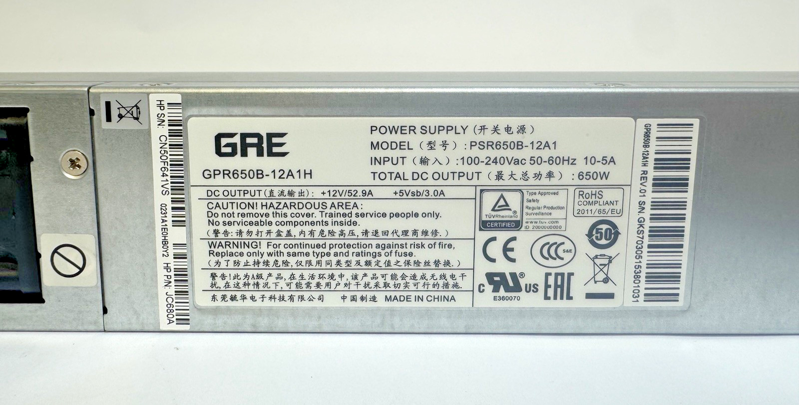 PSR650B-12A1 650W Redundant Server Power Supply Module PSU