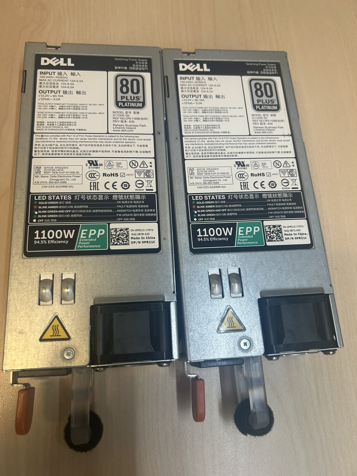 Lot of 2 Dell 1100W 80 Plus Platinum EPP Server Power Supply 0CMPGM PSU